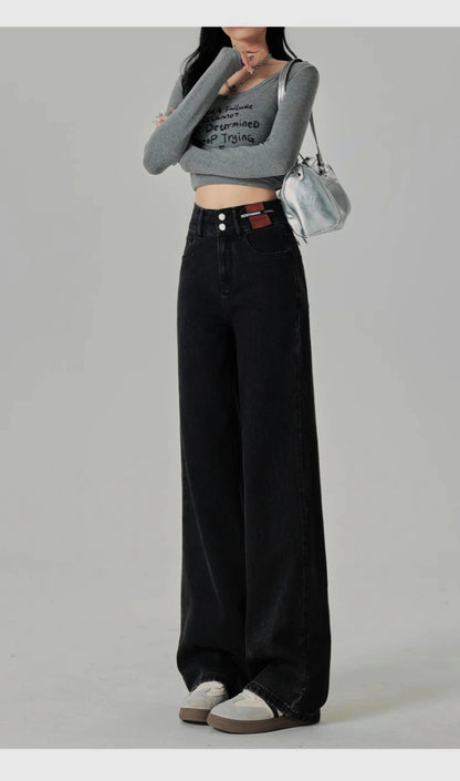Wide-Leg-Jeans Damen – High-Waist Straight Leg Casual Kontrastfarben
