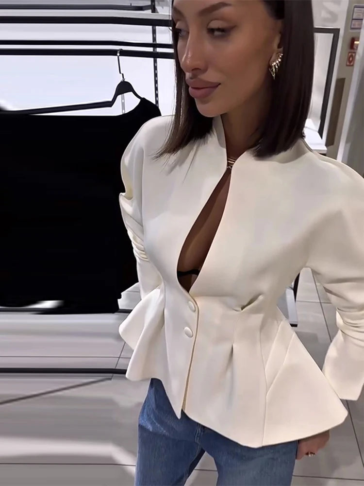 Strukturierter Hollow-Out-Blazer Damen – Langarm Tailliert Office Elegant