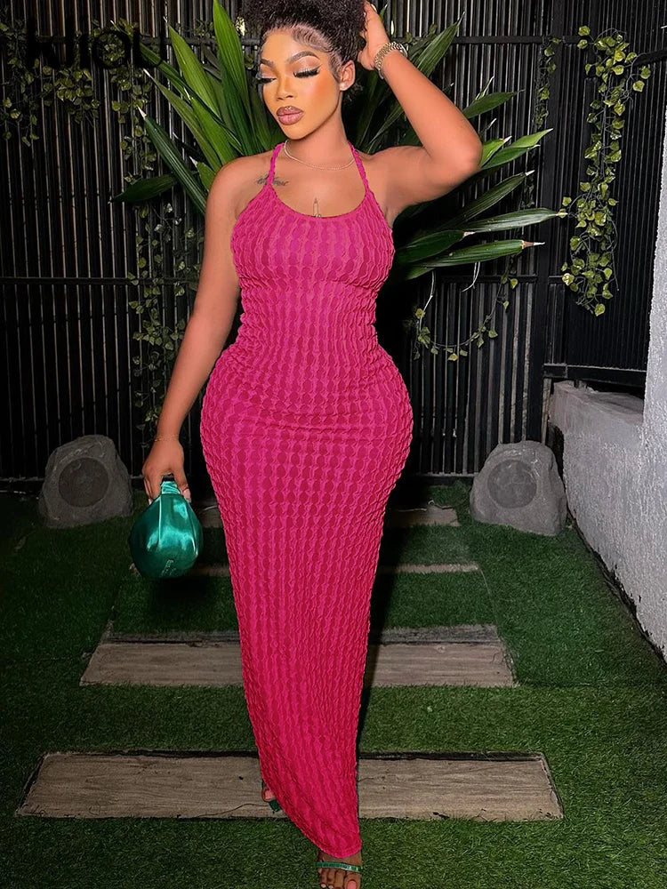 Gerafftes Maxi-Kleid Damen – Spaghetti-Träger Bandage Rückenfrei Bodycon