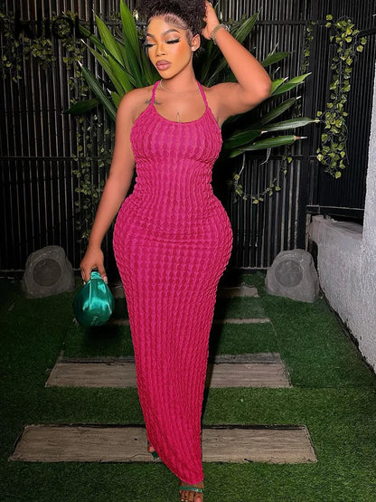 Gerafftes Maxi-Kleid Damen – Spaghetti-Träger Bandage Rückenfrei Bodycon
