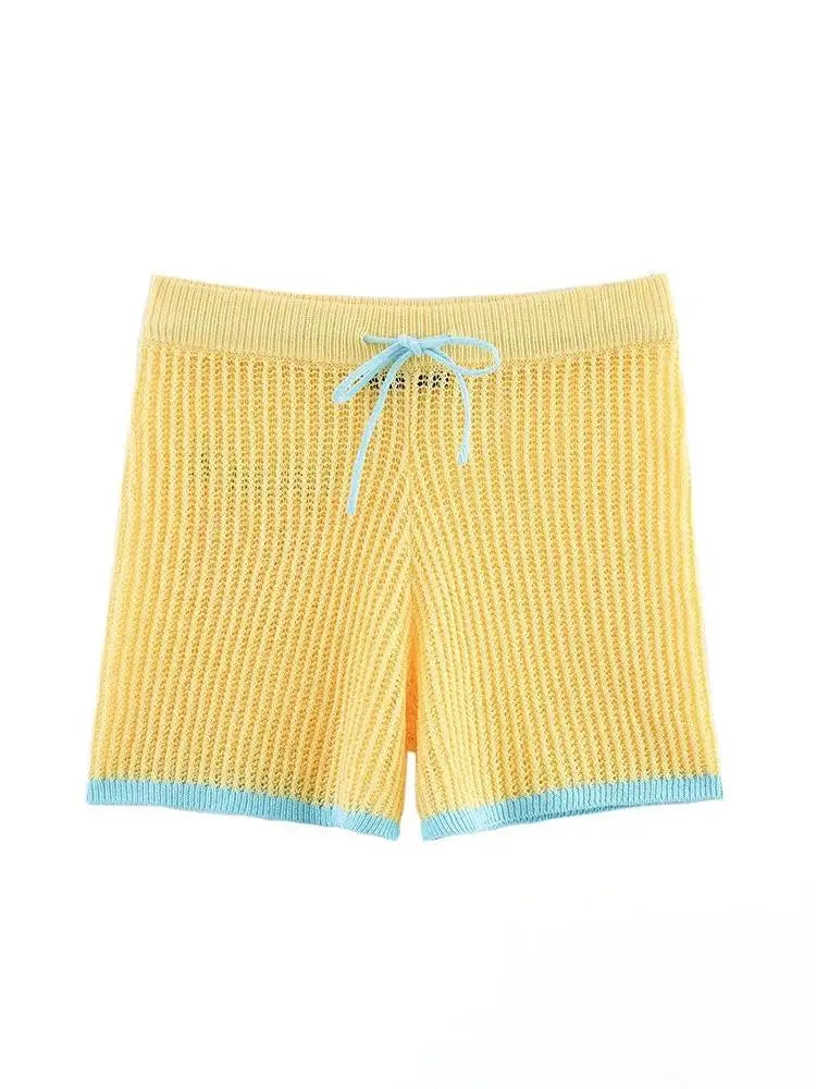 Häkel-Strick-Set Damen – Hollow-Out Cardigan & Shorts Sommer Urlaub