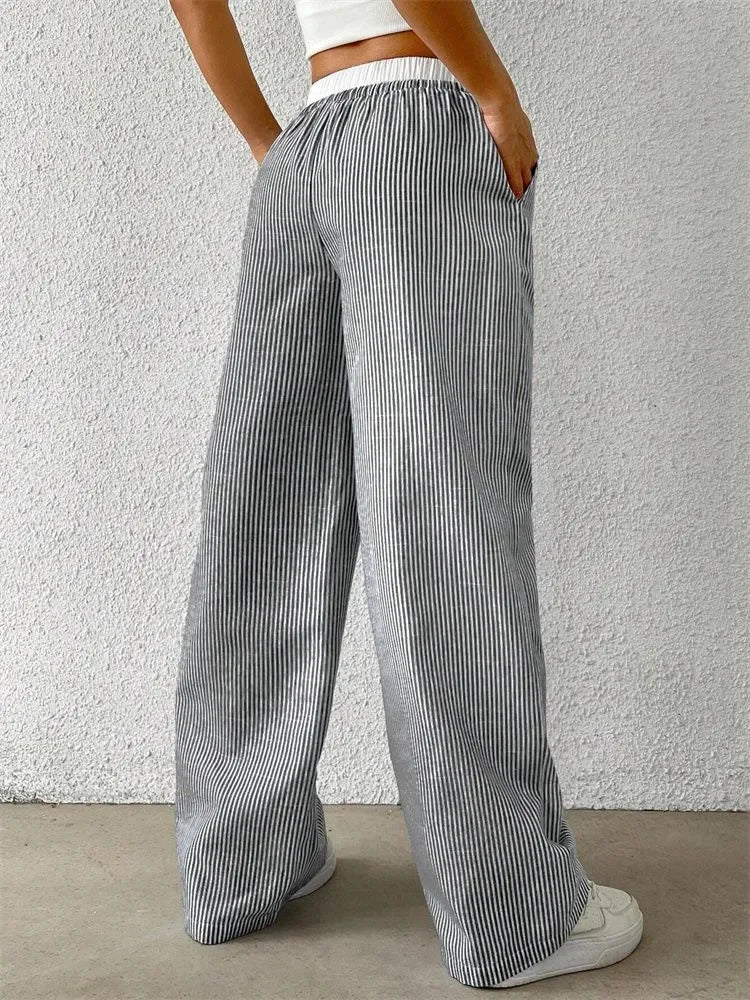 Gestreifte Wide-Leg Hose Damen – Y2K Casual Streetwear Herbst/Winter