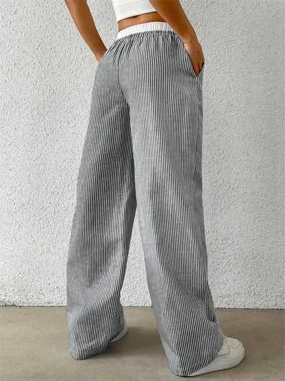Gestreifte Wide-Leg Hose Damen – Y2K Casual Streetwear Herbst/Winter