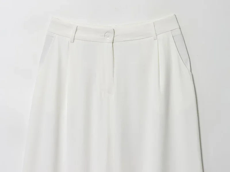 Weißes Wide-Leg Hosen-Set Damen – Lässige High-Waist Streetwear Hose mit Top