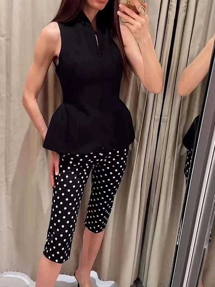 TFMLN New Women Polka Dot Calf Length Pants Vintage Slimming Cropped Trousers Casual Summer Streetwear 2026 Fashion Lady