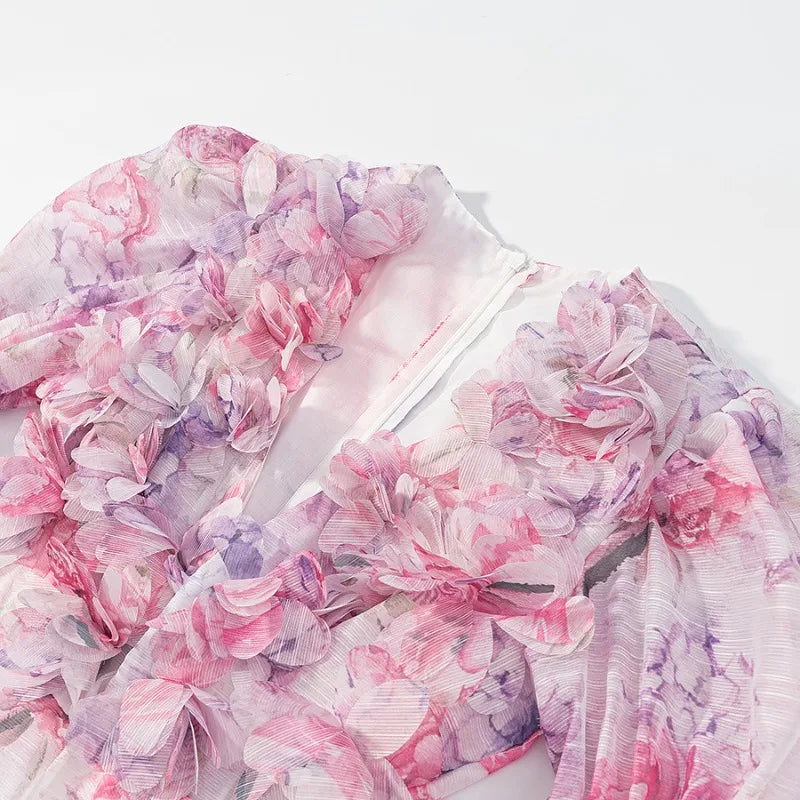 3D-Blüten Fairy-Minikleid mit Puffärmeln - JWANOFFIZIELL