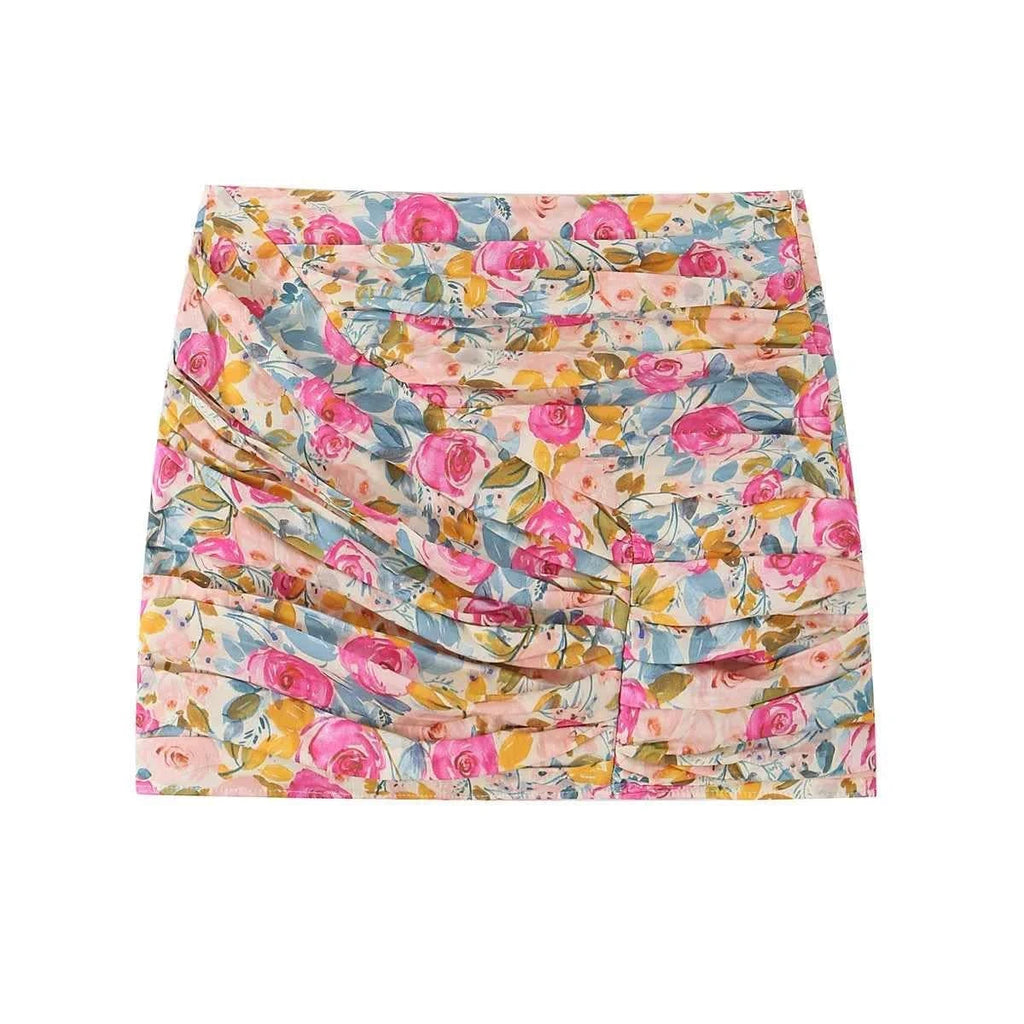 TFMLN 2026 Women Slim Pencil Skirt Casual Fashion Floral Print Bodycon Skirt Spring & Summer Folds Design Mini Street Dress