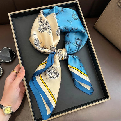 Luxuriöses Satin-Seidentuch Damen – Quadratisches Markentuch mit Blumenmuster
