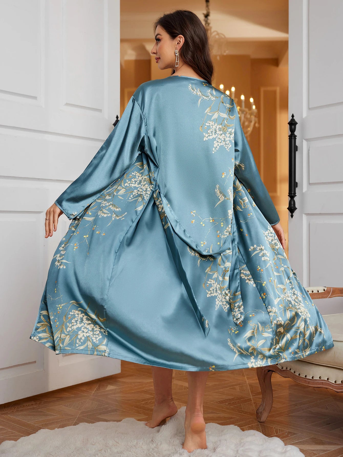 Damen-Morgenmantel & Nachthemd, 2-teiliges Homewear-Set