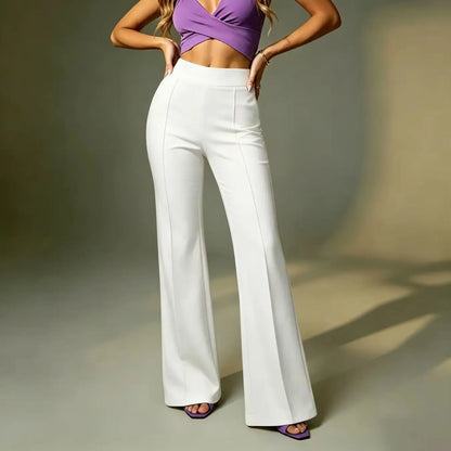High-Waist Wide-Leg-Hose Damen Weiß – Yoga Fitness Elegant Casual Alltag