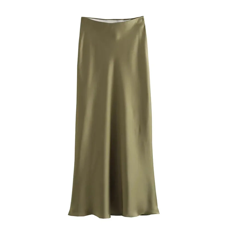 Satin Midi-Rock Damen – High-Waist Eleganter Sommerrock in vielen Farben