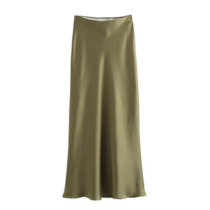 Satin Midi-Rock Damen – High-Waist Eleganter Sommerrock in vielen Farben