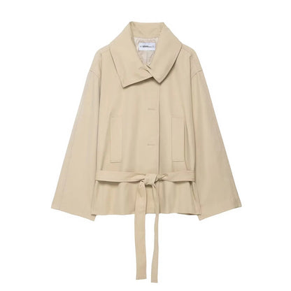 Elegantes Windbreaker-Set mit Gürtel – Taillierter Trenchcoat & Shorts für Business & Street