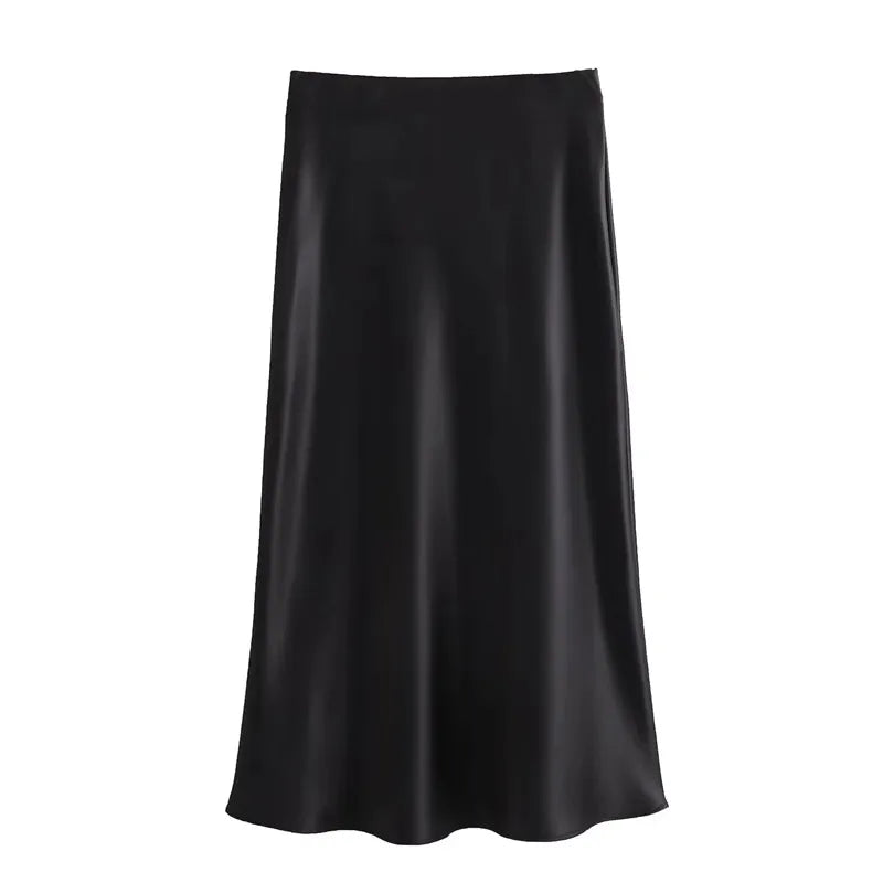 Satin Midi-Rock Damen – High-Waist Eleganter Sommerrock in vielen Farben