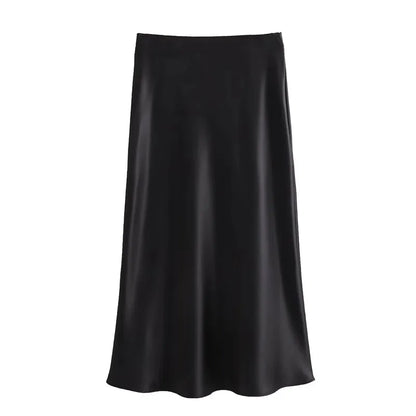 Satin Midi-Rock Damen – High-Waist Eleganter Sommerrock in vielen Farben