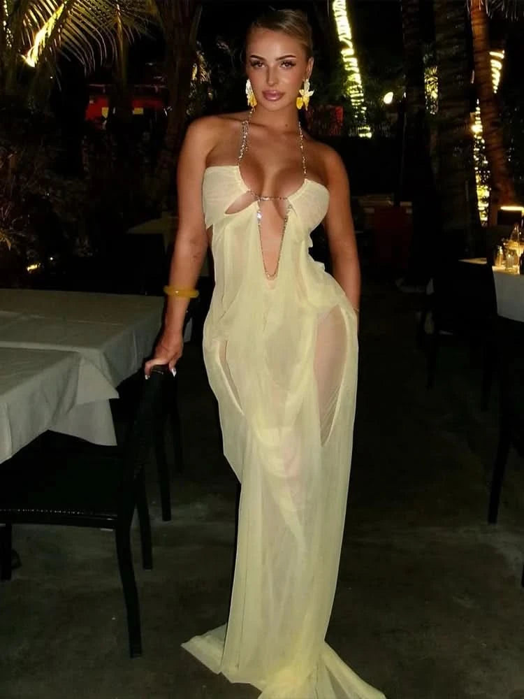 Glamour Kettenkleid in Gelb - JWANOFFIZIELL