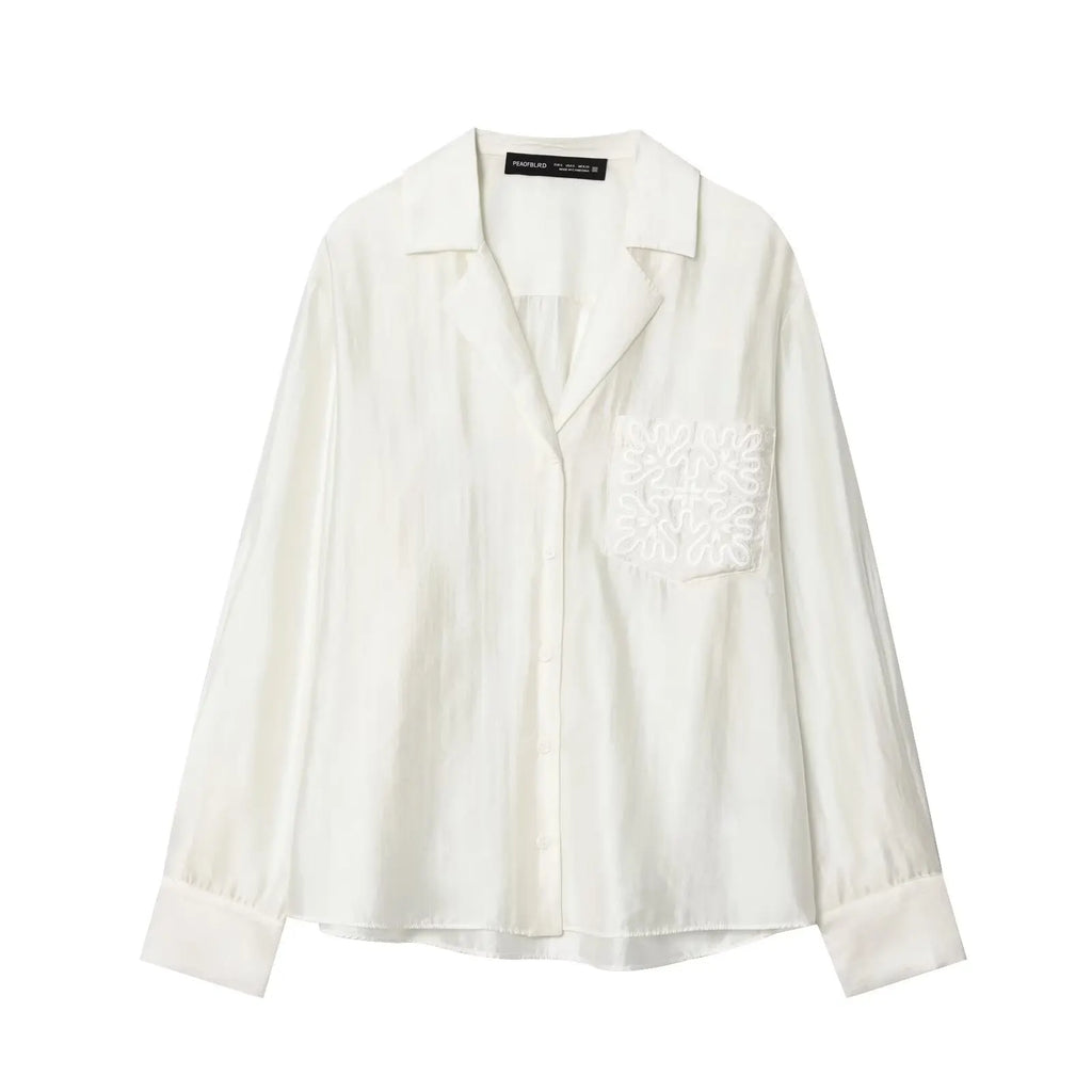 Bestickte Transparente Bluse mit Reverskragen - JWANOFFIZIELL