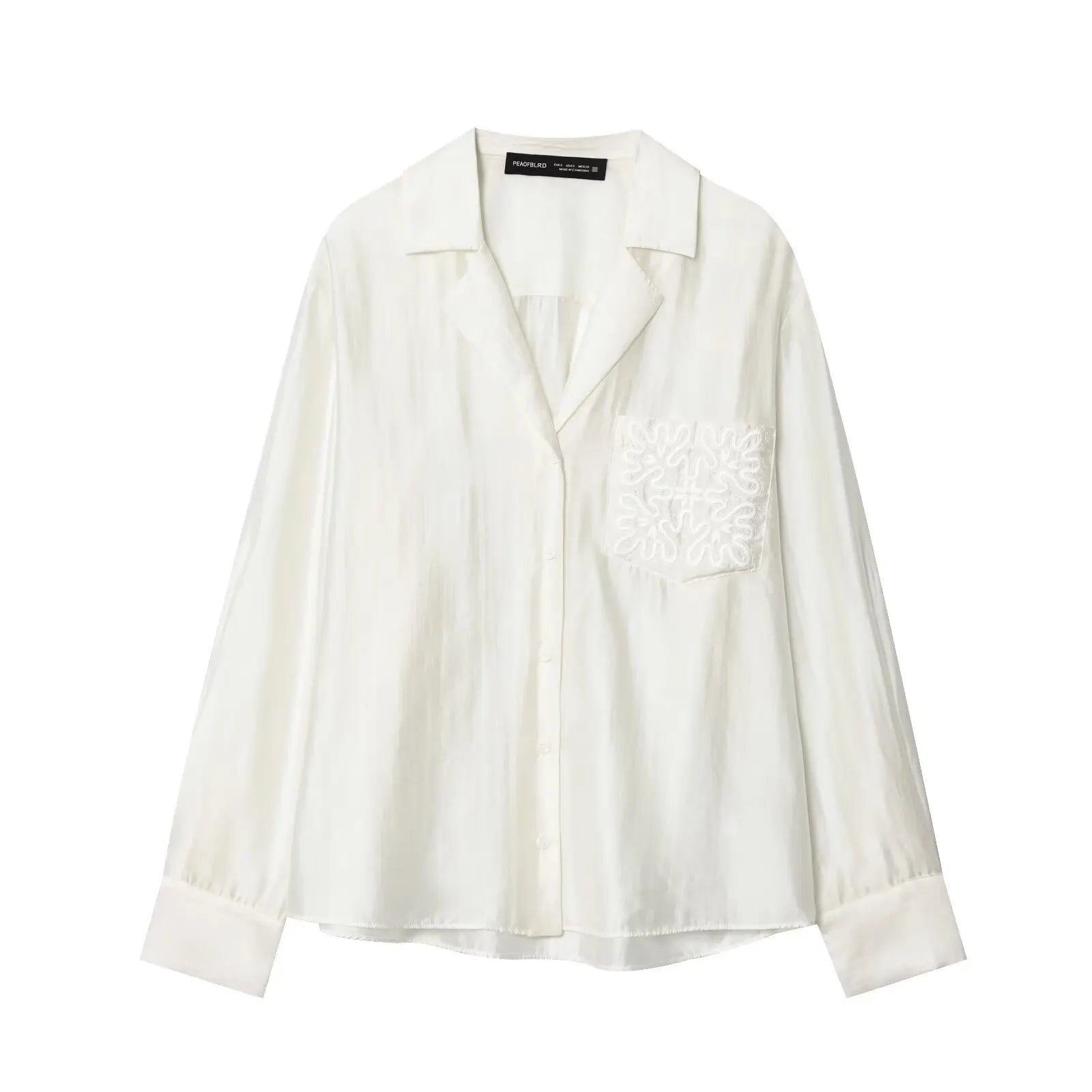 Bestickte Transparente Bluse mit Reverskragen - JWANOFFIZIELL