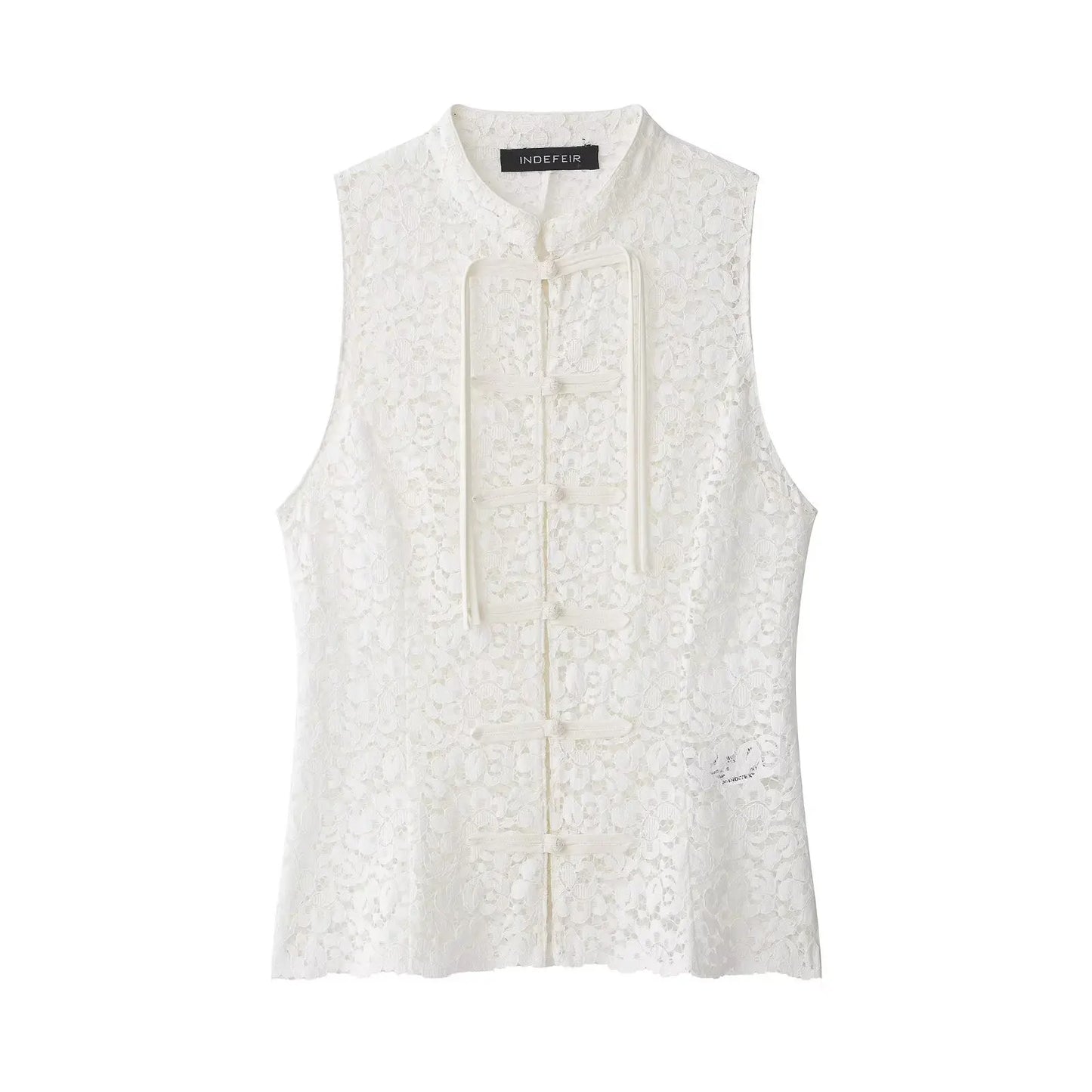Vintage Spitzen-Top Damen – Ärmelloses Elegantes Tank Top mit Knopfleiste