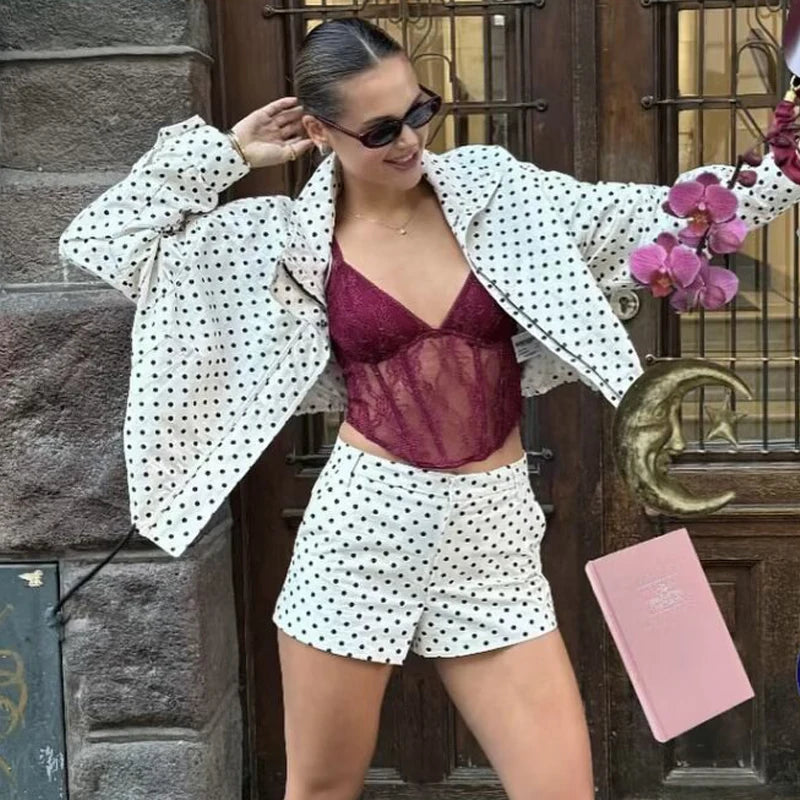 Damen Oversized Polka Dot Bomber Jacke Crop Zip-Up
