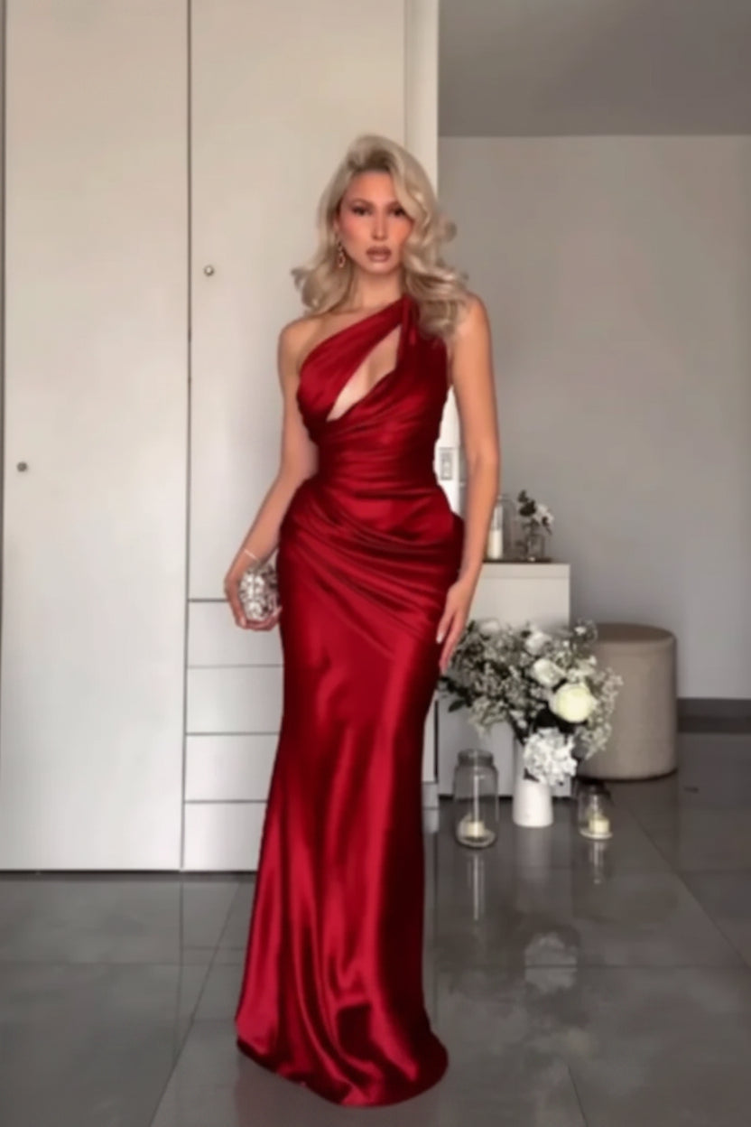 Drapiertes Satin-Maxikleid One-Shoulder - JWANOFFIZIELL