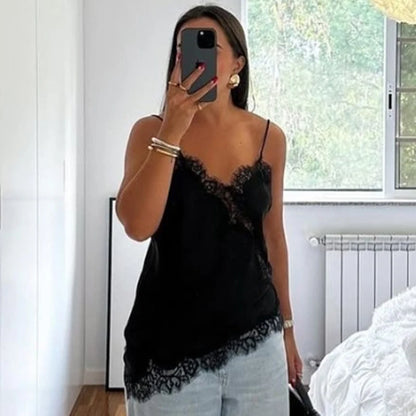 Damen Asymmetrisches Spitzen Camisole Top Off-Shoulder Y2K