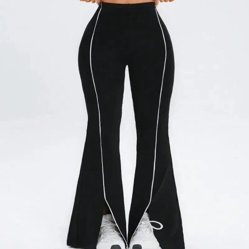 Sommer-Schlaghose Damen High-Waist – Po-Lift Seitenschlitz Sport Fitness Alltag