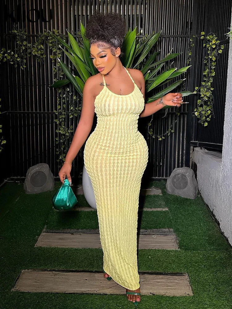 Gerafftes Maxi-Kleid Damen – Spaghetti-Träger Bandage Rückenfrei Bodycon