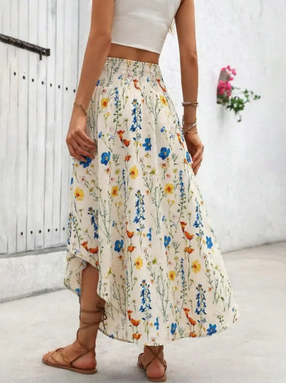 Damen Boho Maxi Rock mit Print Hoher Bund Strandrock