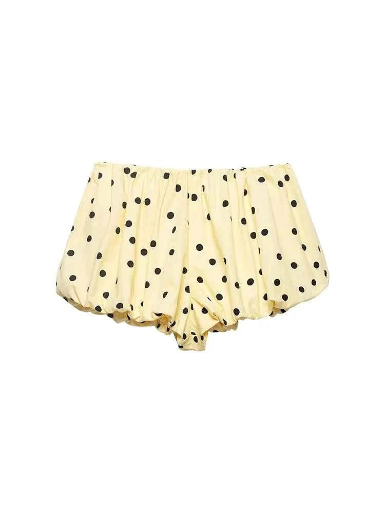 TFMLN Women Trendy Balloon Shorts Set Fashion Pleated Dot Print Short Jacket Mini Shorts New Spring Summer Holiday Streetwear