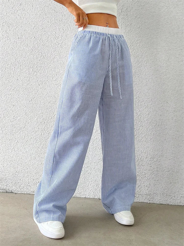 Gestreifte Wide-Leg Hose Damen – Y2K Casual Streetwear Herbst/Winter