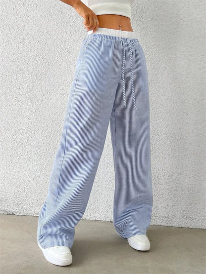 Gestreifte Wide-Leg Hose Damen – Y2K Casual Streetwear Herbst/Winter