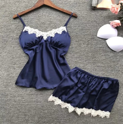 Damen Spitzen Träger Top & Shorts Homewear Set V-Ausschnitt