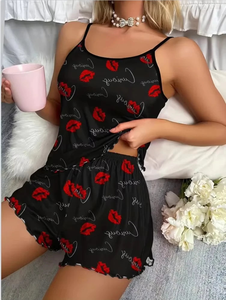 Damen Leopardenmuster Trägertop & Shorts Sommer Homewear