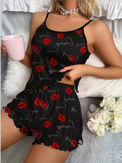 Damen Leopardenmuster Trägertop & Shorts Sommer Homewear