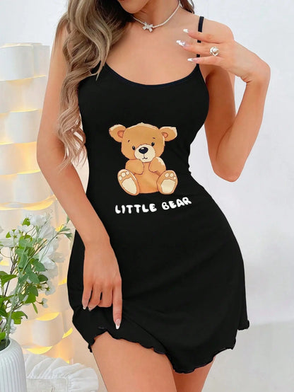Damen Bärchen Print Cami Nachthemd Mini Y2K Stil
