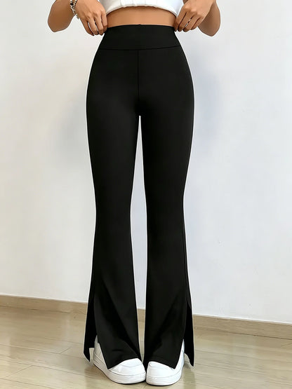 High-Waist-Yoga-Schlaghose Damen – Seitenschlitz Figurformend Breathable Streetwear