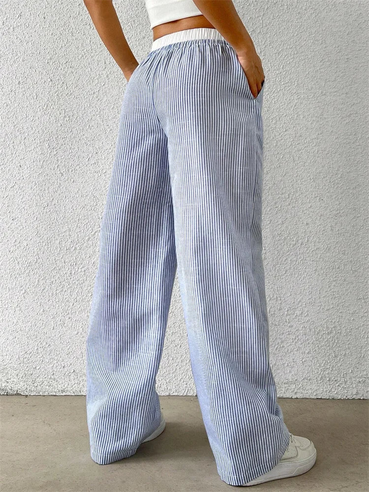 Gestreifte Wide-Leg Hose Damen – Y2K Casual Streetwear Herbst/Winter