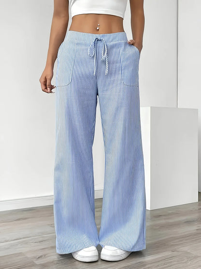 Gestreifte Casualhose Damen Blau – Taschen Sportlich Entspannt Alltag