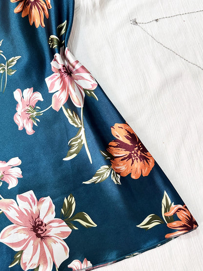 Damen Eisseide Satin Träger Nachthemd bedruckt elegant