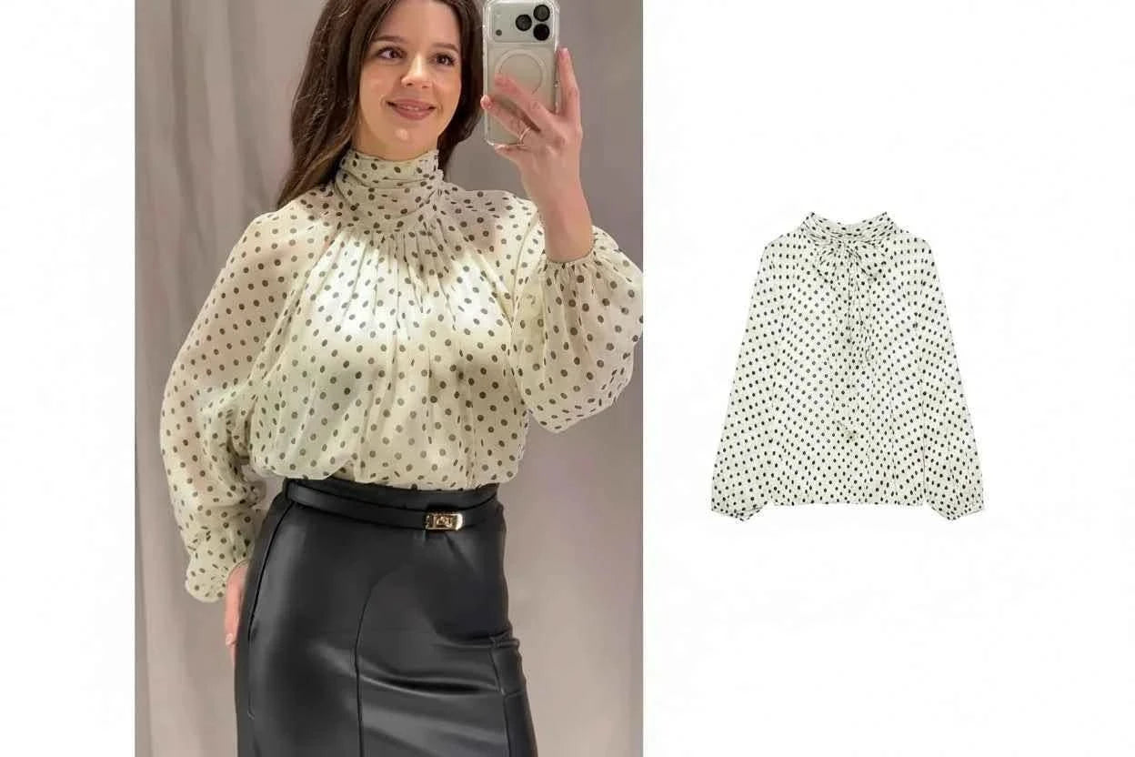 Polka-Dot-Bluse Schleife in Weiß - JWANOFFIZIELL