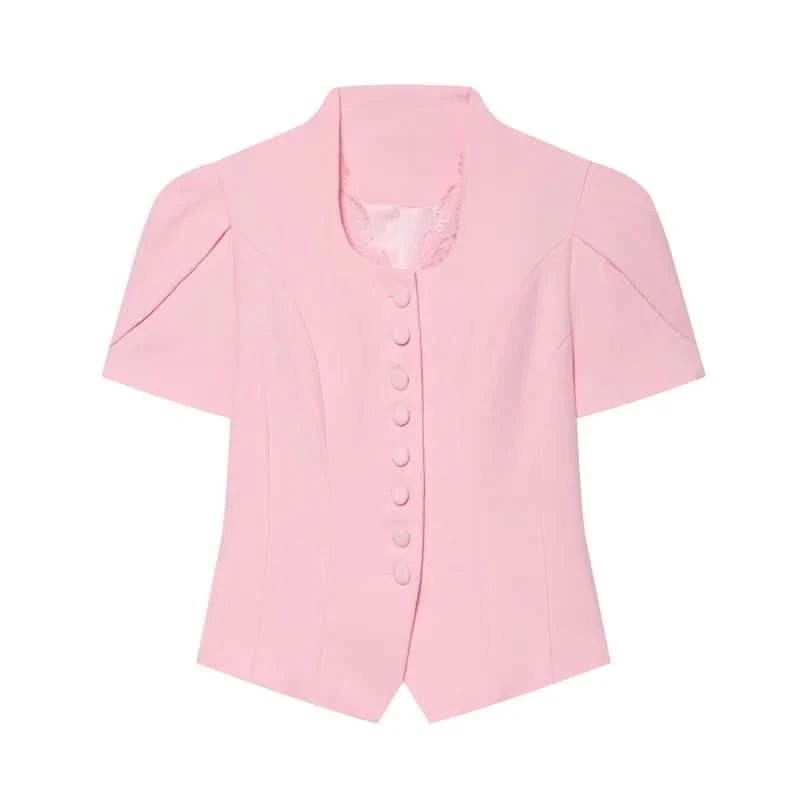 Puffärmel Spitzen-Blazer