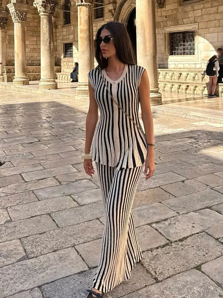 Gestreiftes Strick-Set Top & Hose - JWANOFFIZIELL