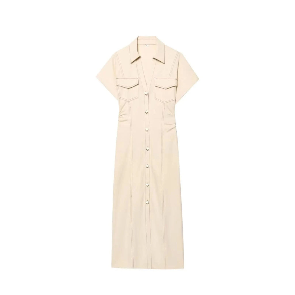Denim Midi Kleid in Beige - JWANOFFIZIELL