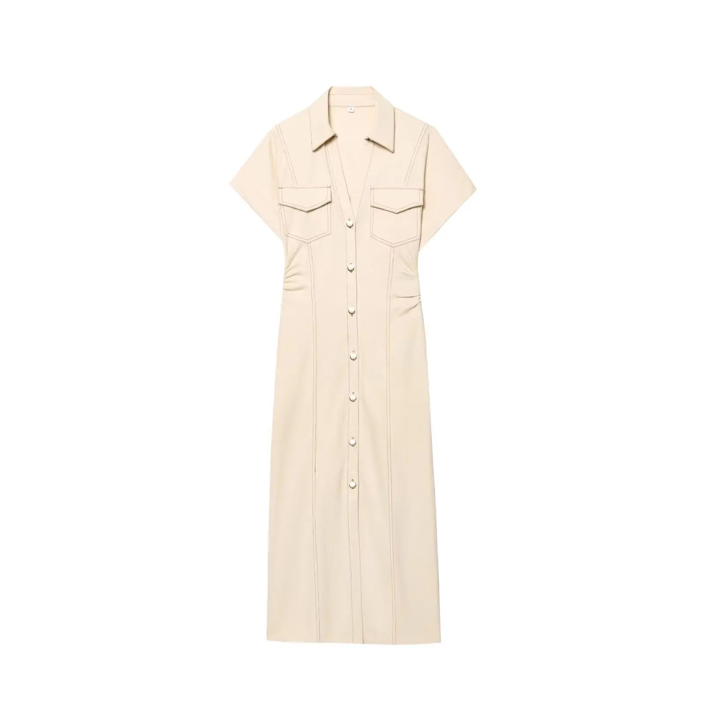 Romantisches Denim-Midi-Kleid mit V-Ausschnitt – Tailliertes Sommerkleid