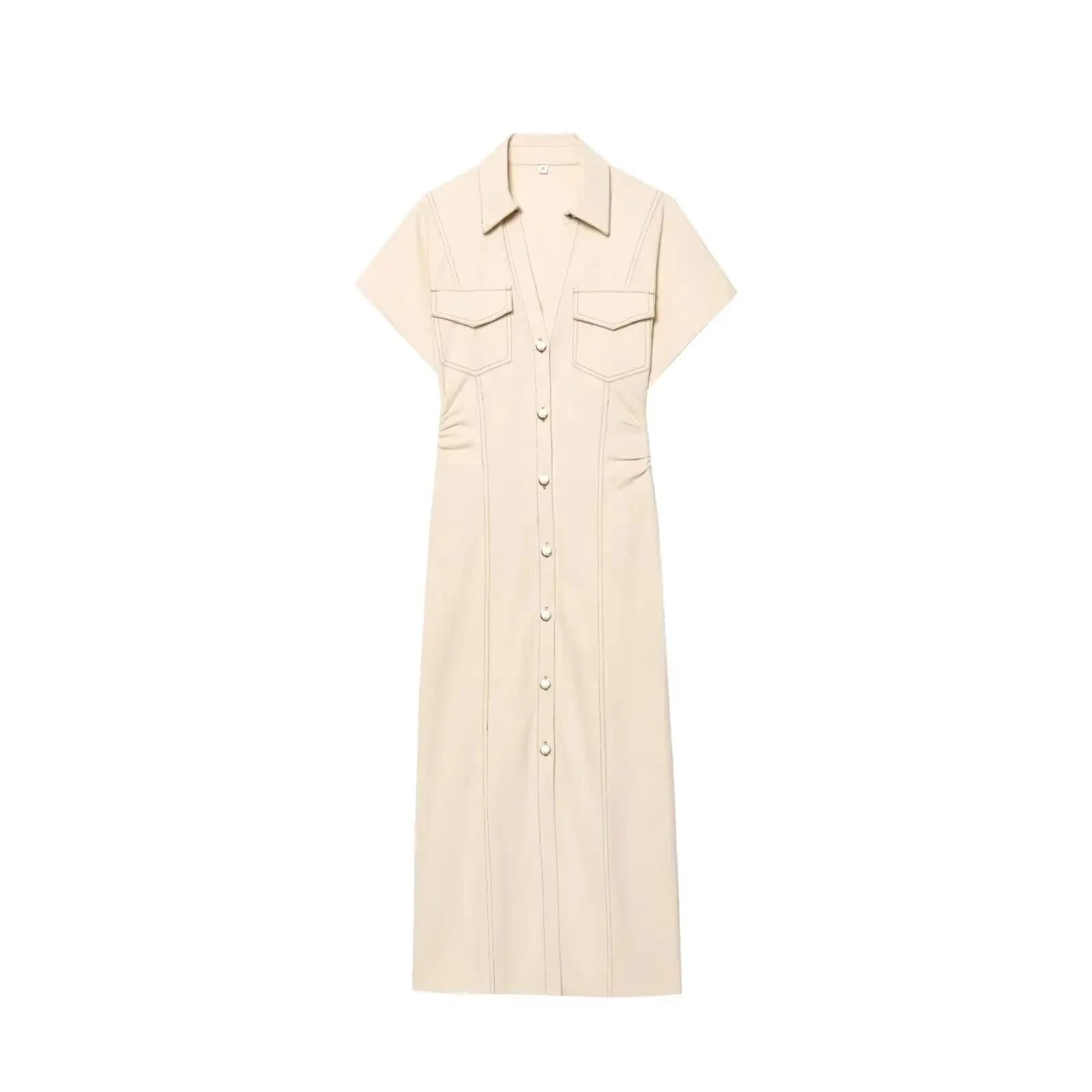 Denim Midi Kleid in Beige - JWANOFFIZIELL