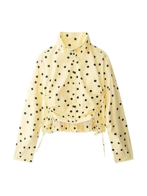 TFMLN Women Trendy Balloon Shorts Set Fashion Pleated Dot Print Short Jacket Mini Shorts New Spring Summer Holiday Streetwear