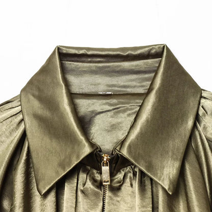 Damen Oversized Bomber Jacke mit Reißverschluss Vintage