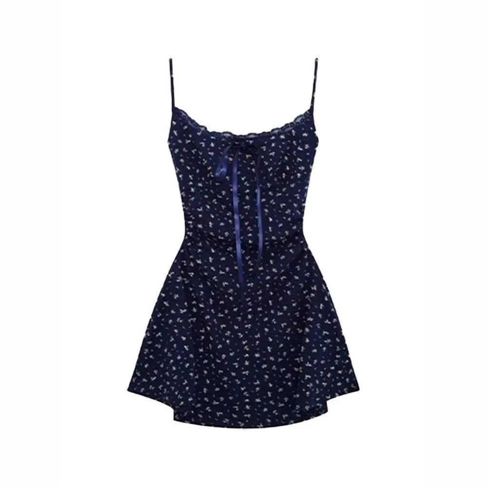 Women's Floral Mini Dress Spaghetti Straps Fitted