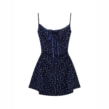 Women's Floral Mini Dress Spaghetti Straps Fitted